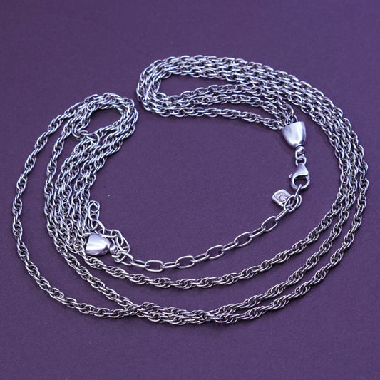 16+4” 3mm, vintage USA 999 fine silver necklace, multi strands Singapore chain