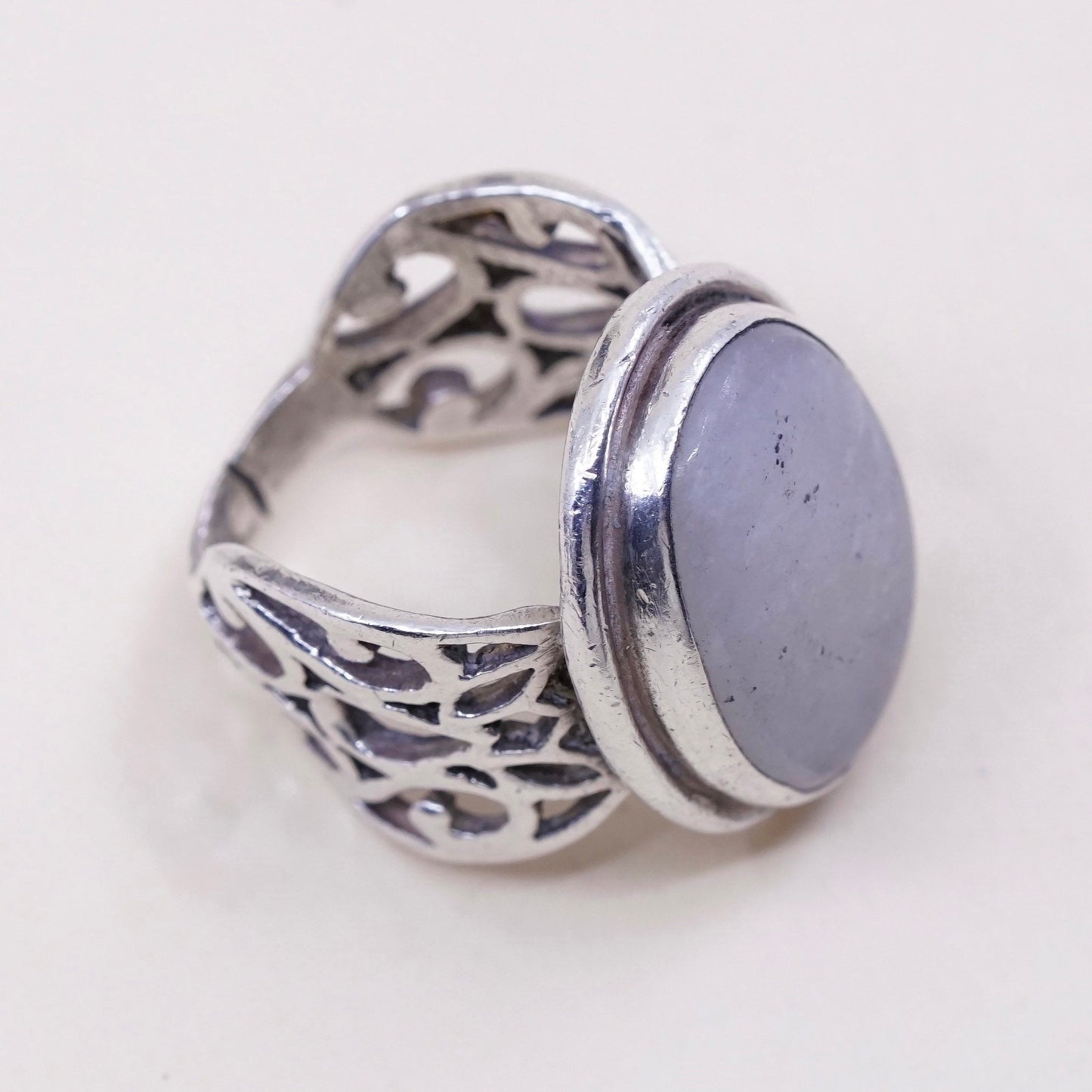 Size 6, vintage sterling 925 silver handmade filigree ring with moonstone