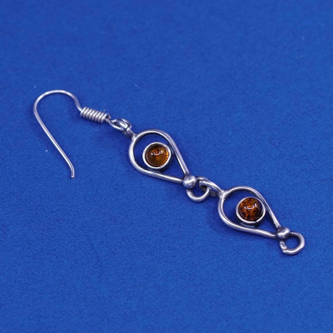 vtg sterling silver handmade earrings, 925 with amber