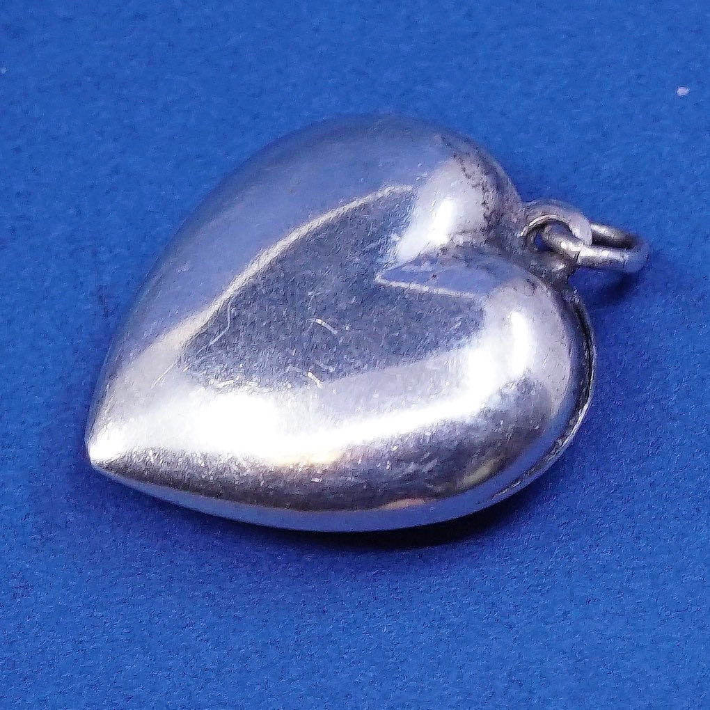 vtg Sterling silver handmade pendant, puffy 925 heart, silver tested