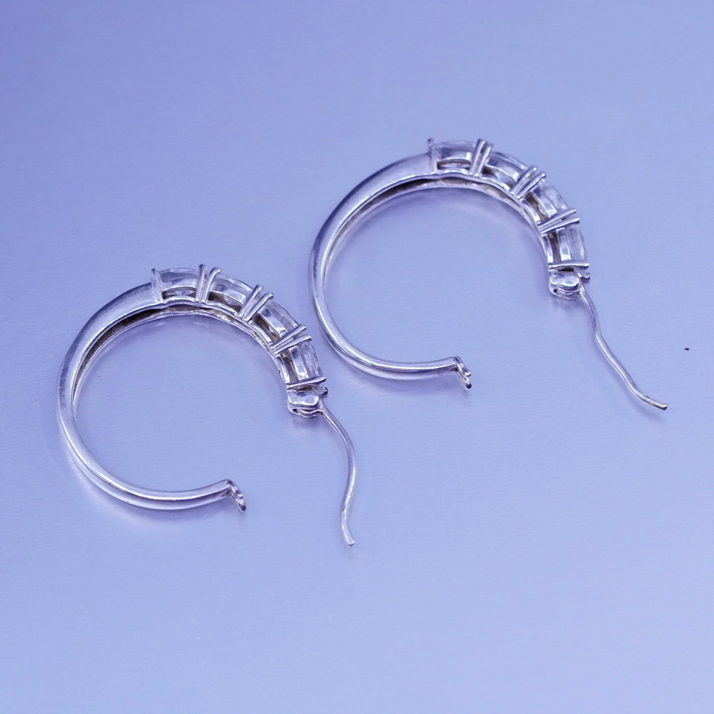 1”, vintage Sterling silver handmade earrings, 925 Huggie hoops with Cz