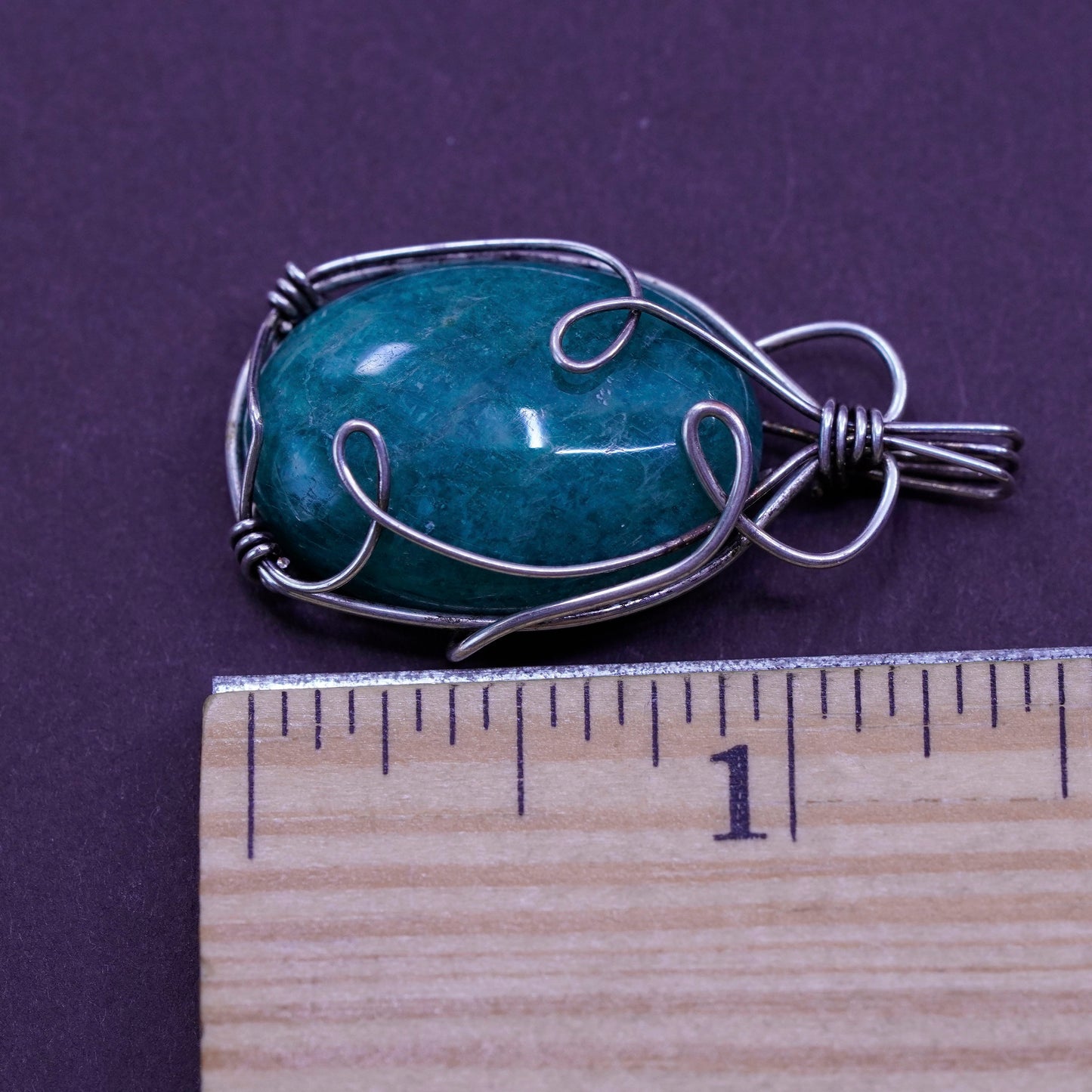 Vintage Sterling silver handmade pendant, Mexico 925 wired green jade pendant