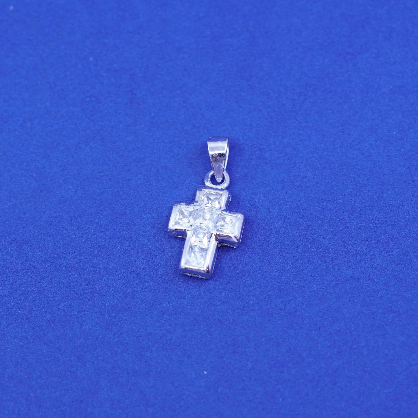 Vintage Sterling silver handmade pendant, 925 cross with crystal