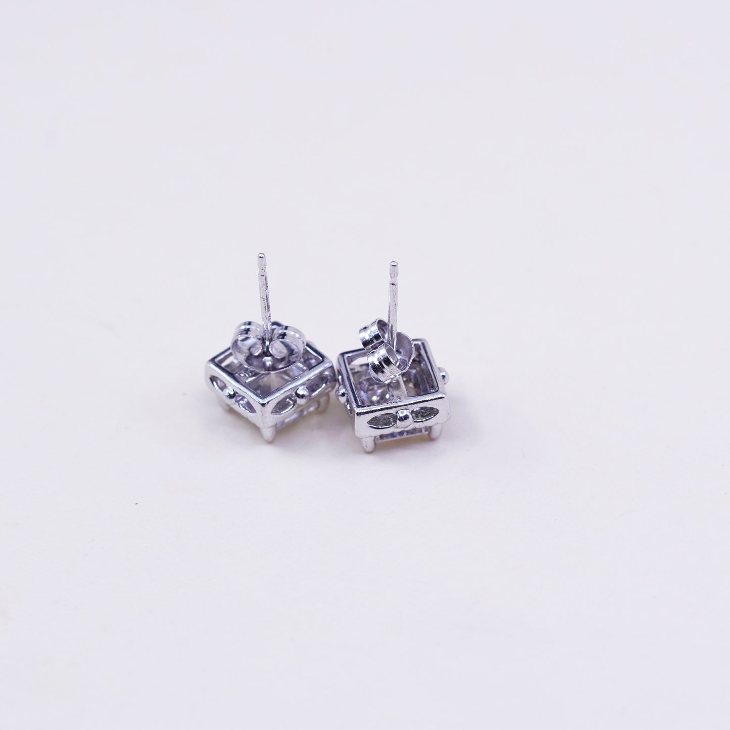 Vintage sterling silver genuine cz studs, fashion minimalist earrings