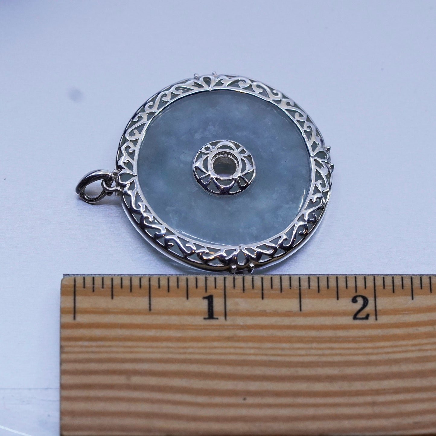 antique sterling 925 silver pendant with round jade