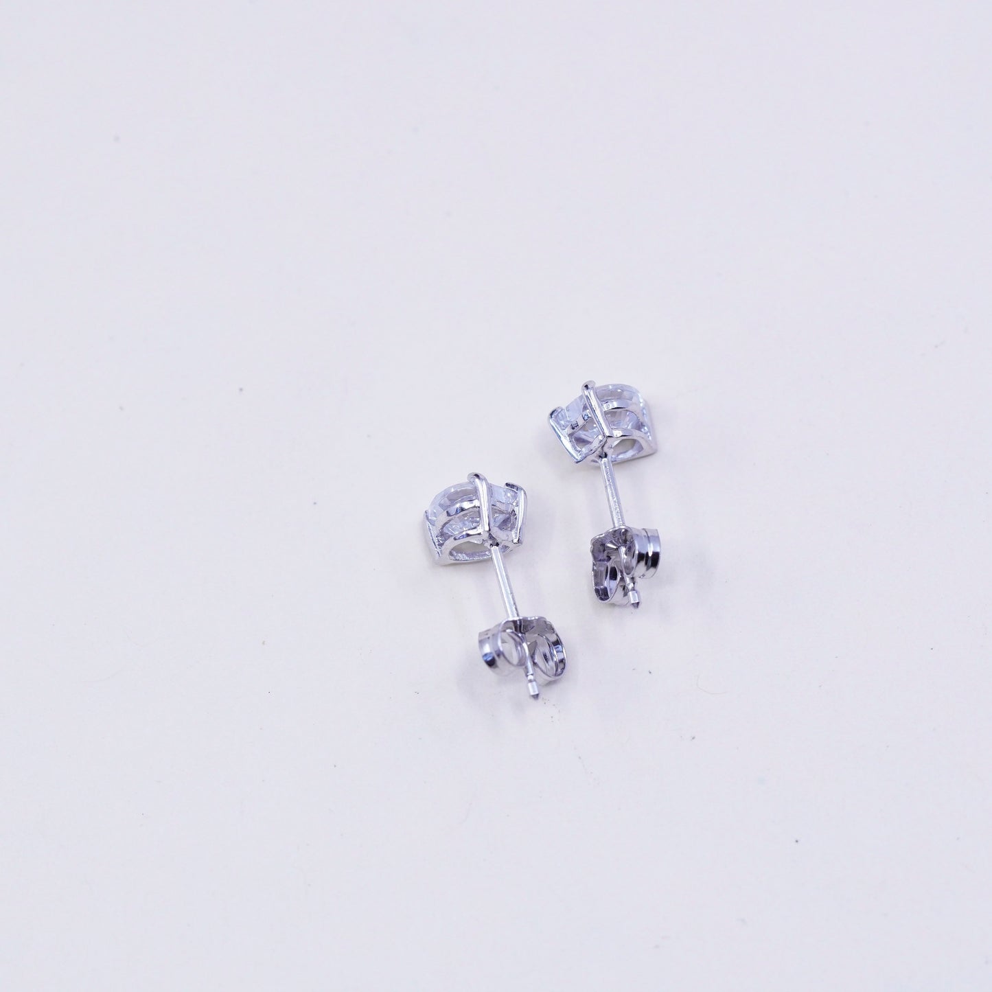 Vintage sterling silver heart cz studs, fashion minimalist earrings