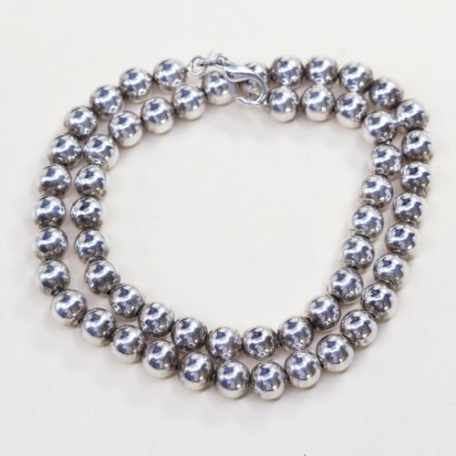 20”, 7mm, Vintage sterling 925 silver handmade beads necklace