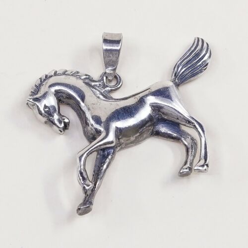 Vtg Sterling Silver Horse handmade Pendant, 925 Silver, Stamped 925