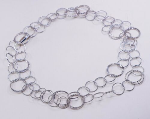 42”, Vtg Extra Long Italy 925 Sterling 925 Silver Textured Circle chain necklace