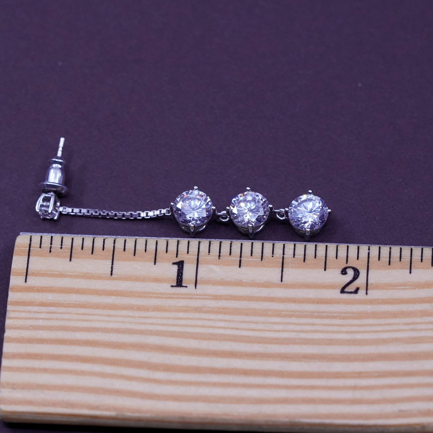 Vintage Sterling 925 silver handmade earrings with round cut CZ