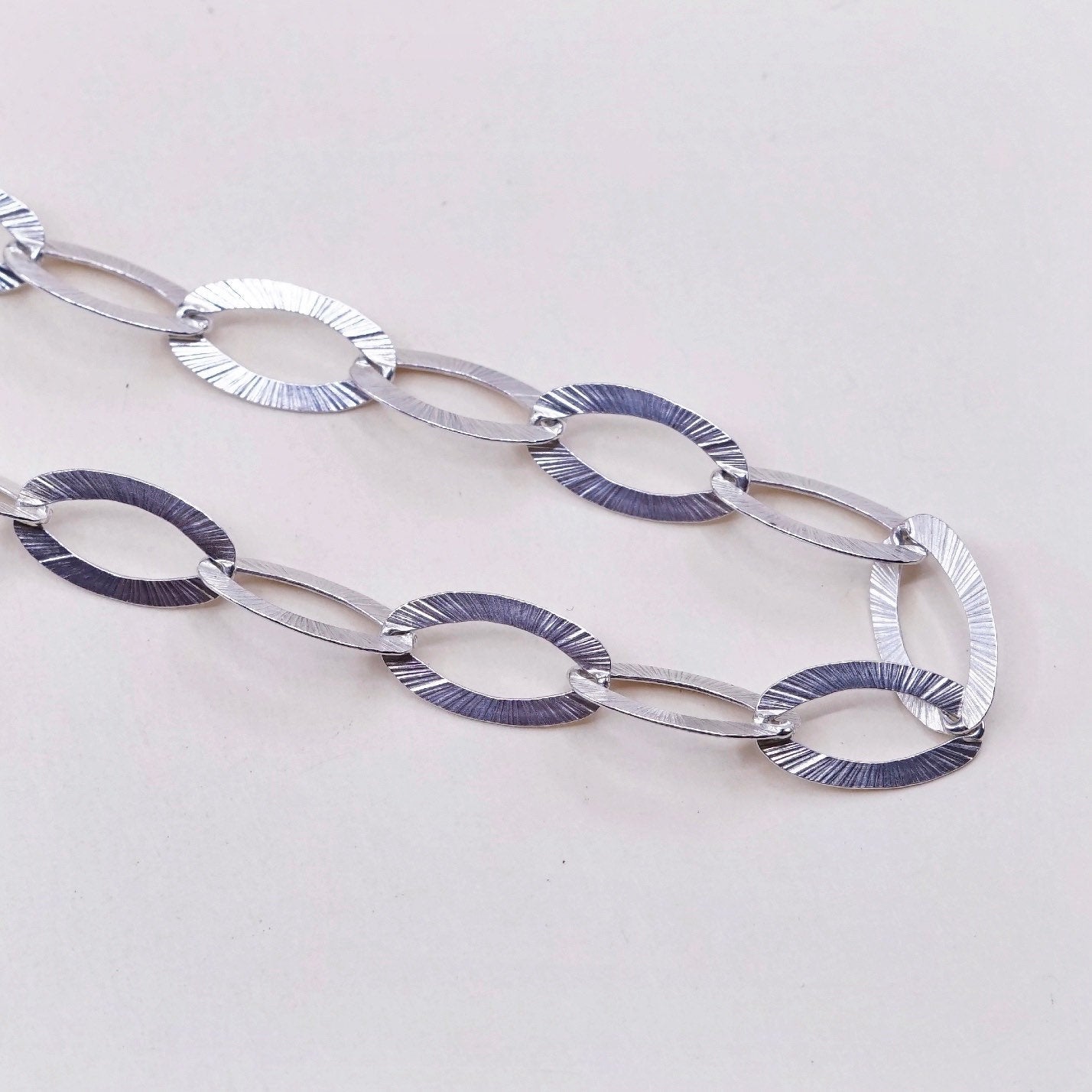 30”, KA 1772 sterling silver flatten textured oval chain, Italy 925 necklace