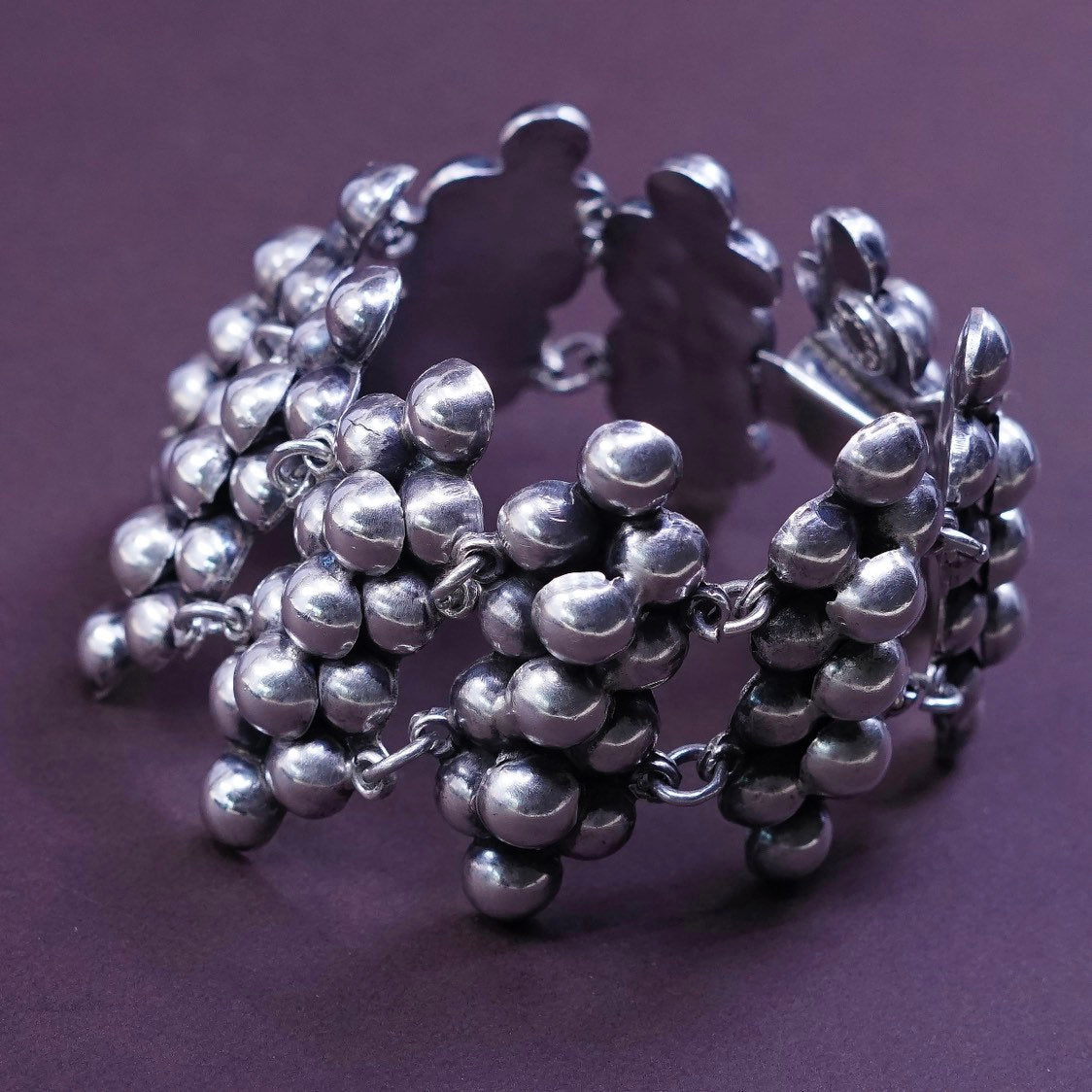 7”, vtg Sterling silver handmade cluster beads bracelet, mexico 925 beads chain