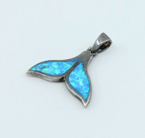 Vtg Sterling Silver Handmade Pendant, 925 whale tail w/ opal