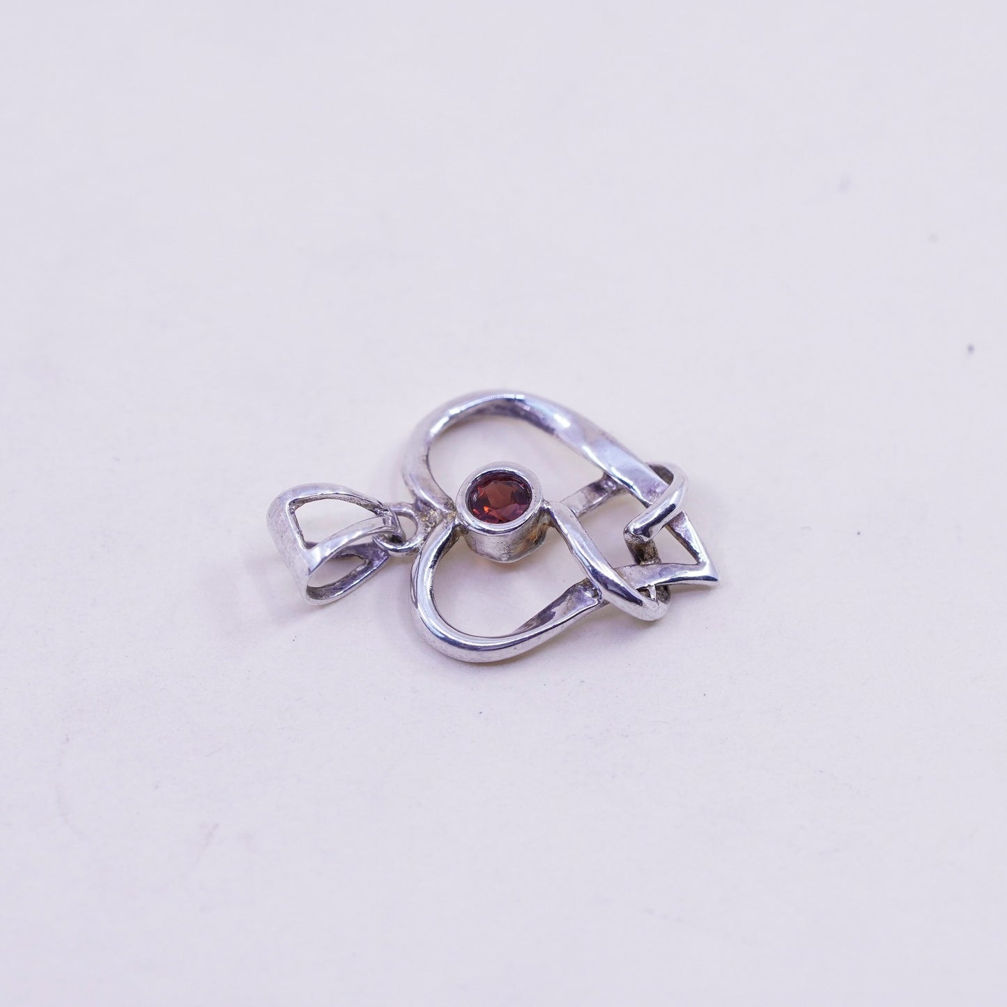 Vintage LUC sterling silver pendant, 925 silver heart pendant with ruby