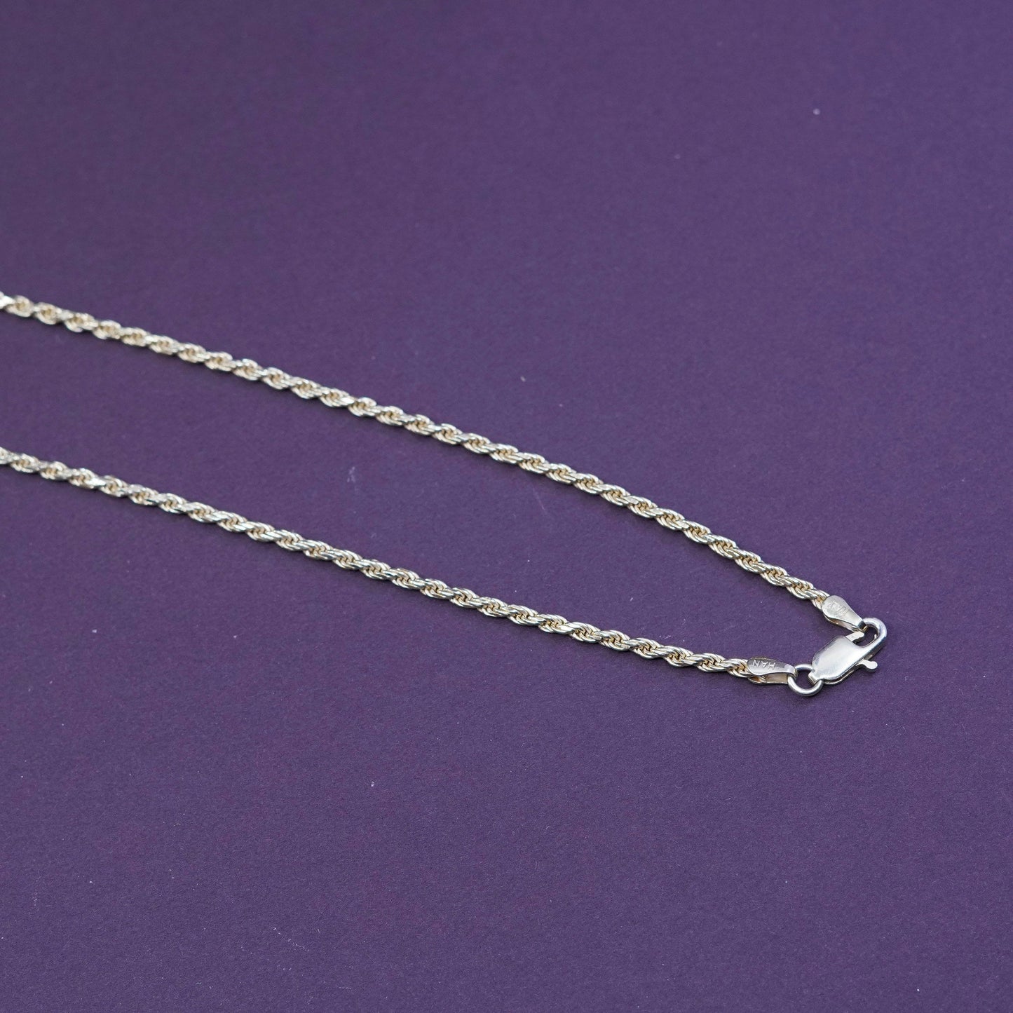 20”, vermeil gold Sterling silver necklace, Italy 925 diamond cut rope chain