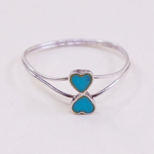 sz 8.25, vtg sterling silver handmade ring, Mexico 925 ring w/ turquoise hearts