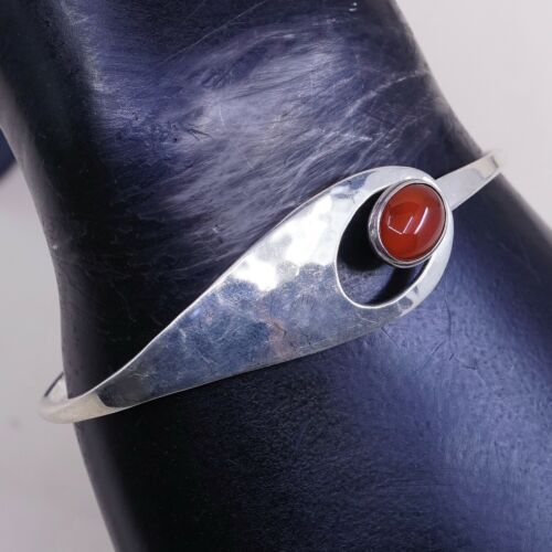 6.75”, ed levin sterling Spoon Bangle, Simple 925 Silver Bracelet W/ Carnelian