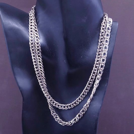 36”, 7mm, vtg milor Sterling silver necklace, 925 silver flatten curb chain