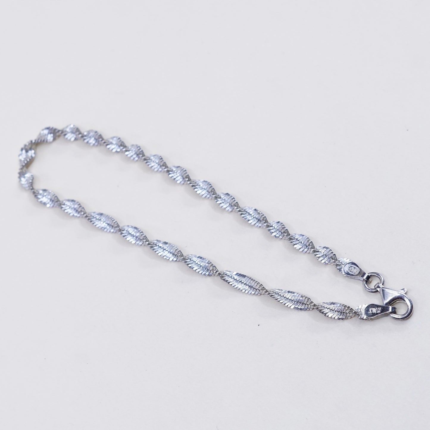 7”, 4mm, Vintage sterling silver bracelet, 925 twisted herringbone chain