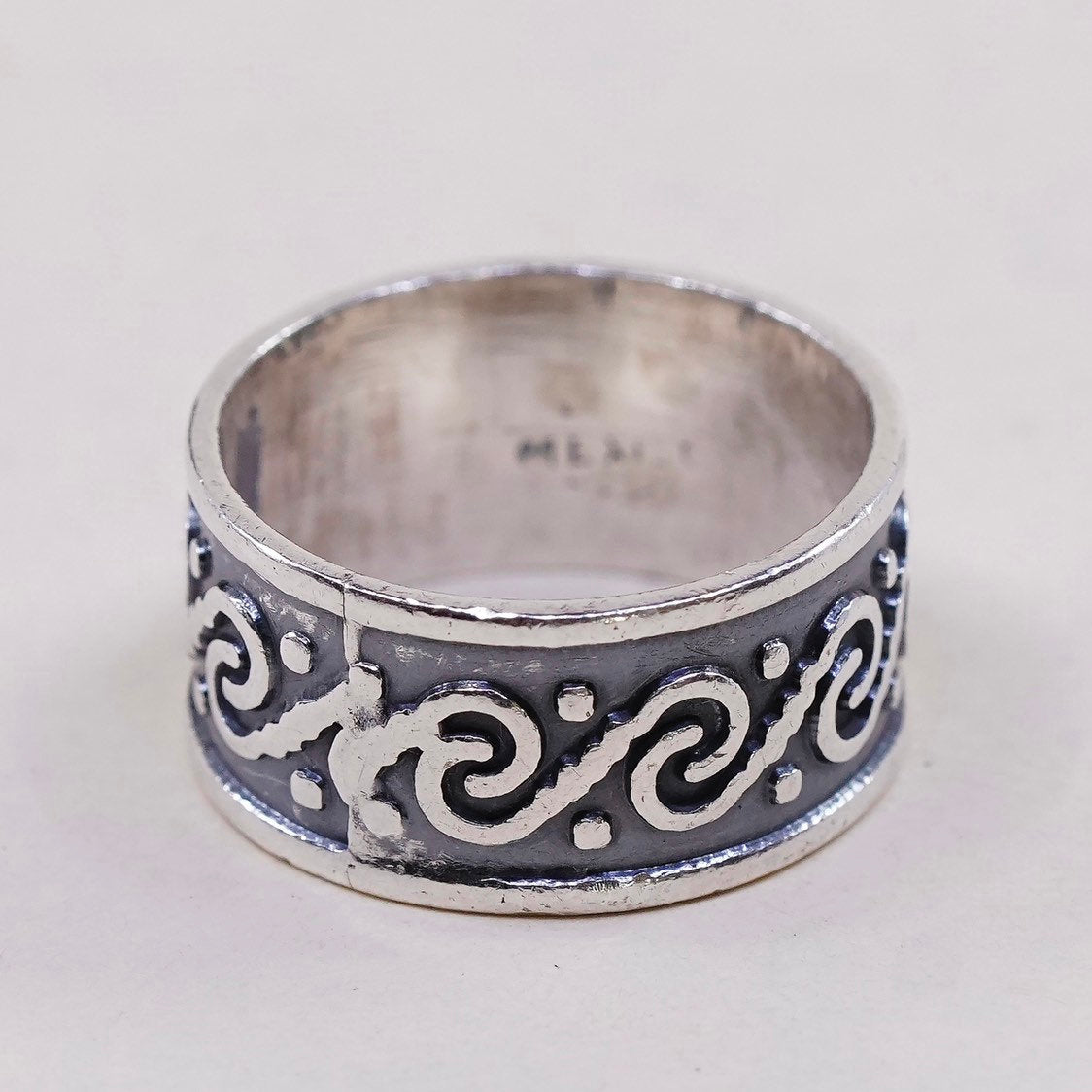 sz 6.5, vtg Sterling silver handmade ring, mexico 925 band w/ swirl wave