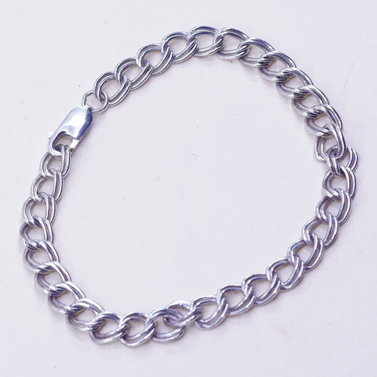 7.5”, 6mm, Vintage sterling silver double curb bracelet, 925 chain