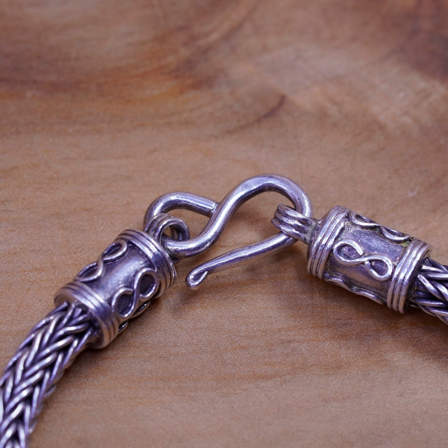 6.75”, vintage heavy Sterling silver handmade bracelet, bold 925 wheat chain