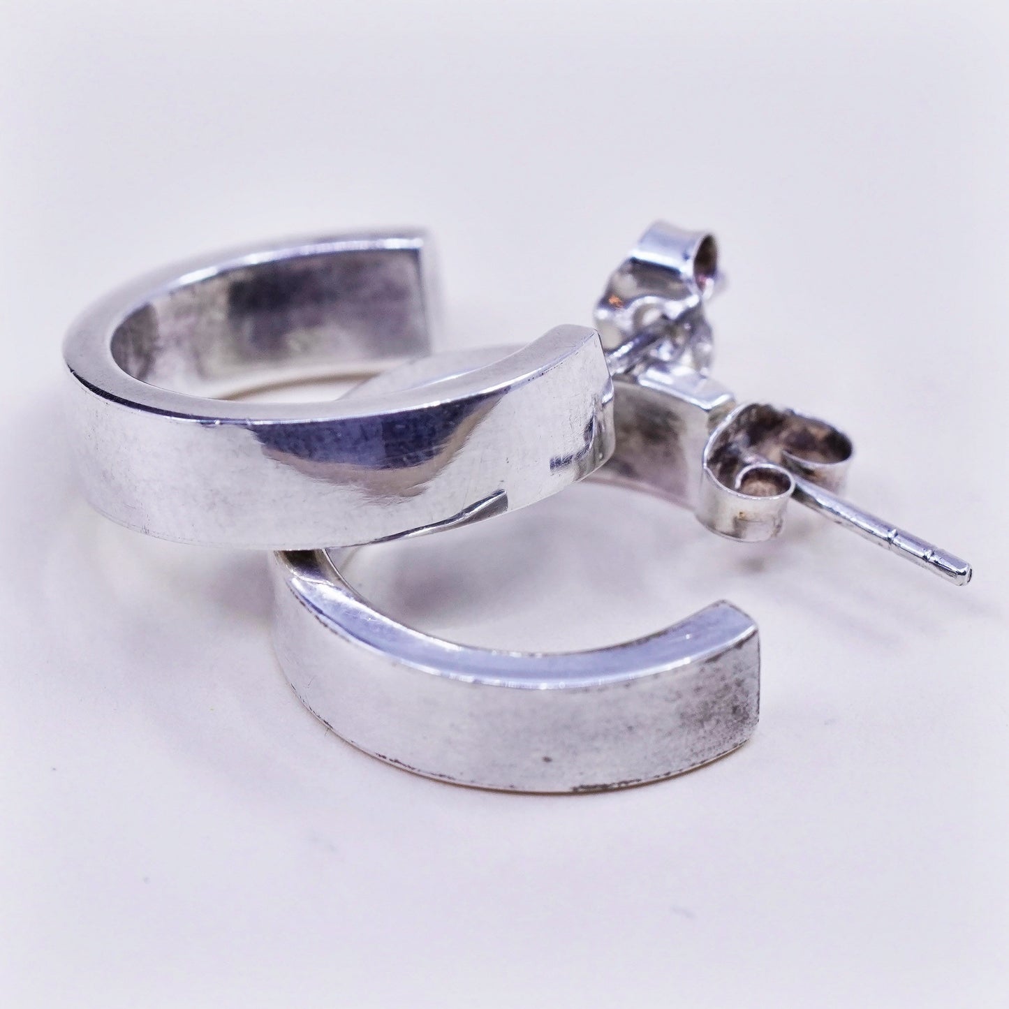 0.75”, Vintage Sterling silver handmade earrings, 925 Huggie hoops