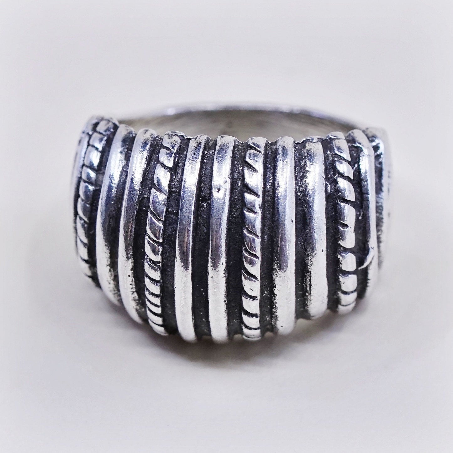 sz 5.5, sterling silver handmade ribbed ring, southwestern 925 statement band