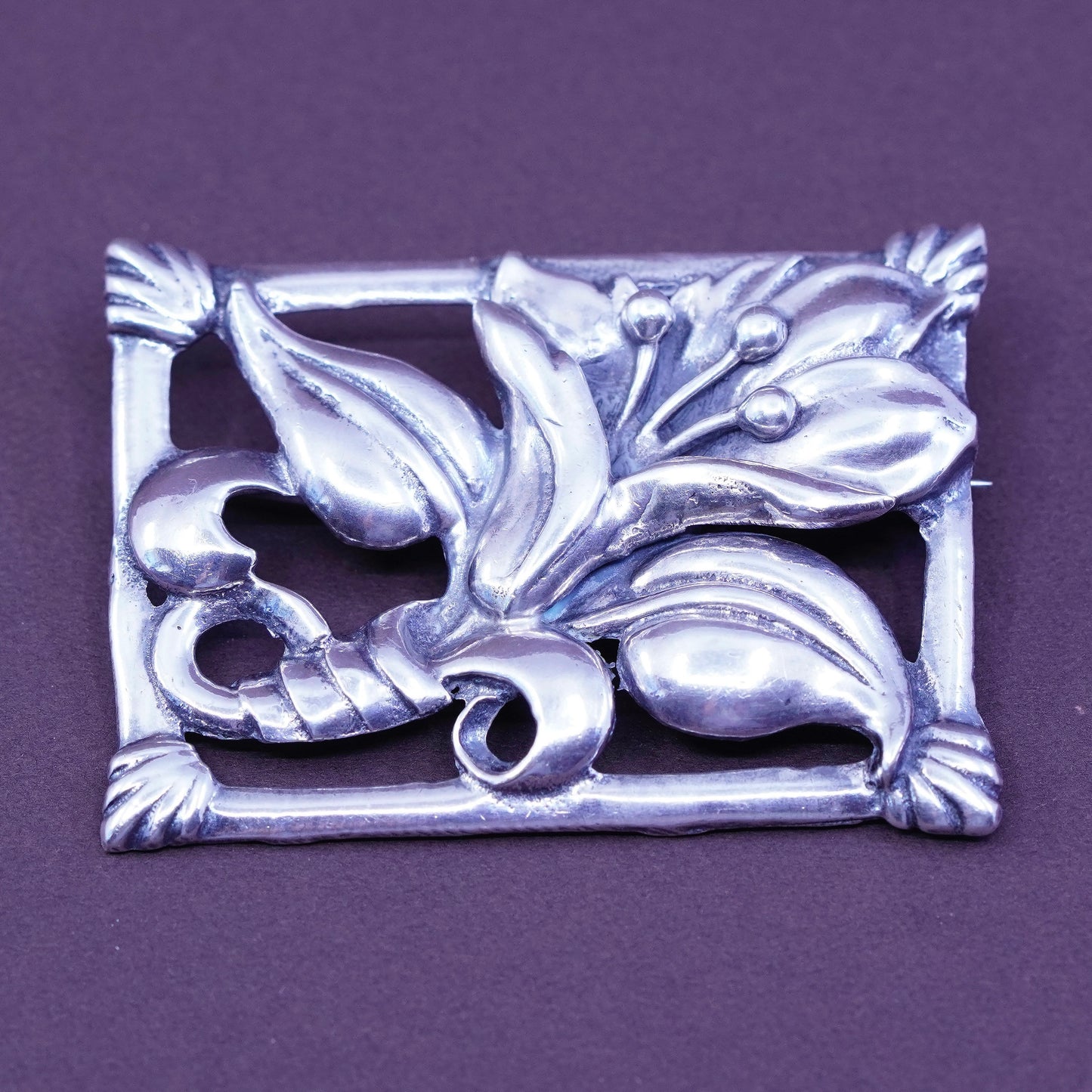 Vintage southwestern handmade sterling 925 silver lily flower brooch