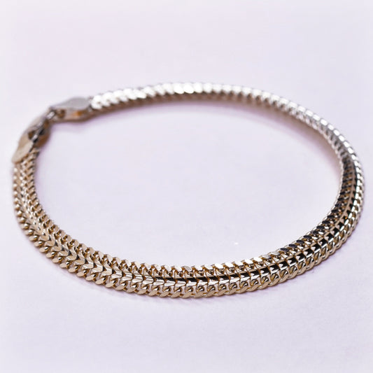 7.75”, Vintage vermeil gold over sterling silver double curb chain 925 bracelet