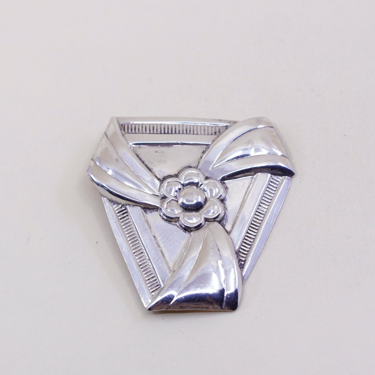 Vintage sterling silver handmade brooch, 925 flower pin