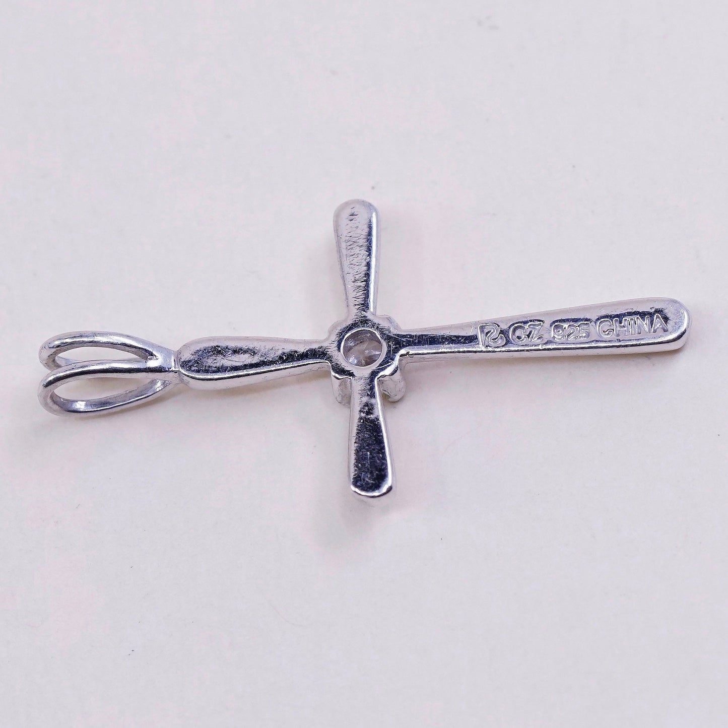 Vintage sterling silver pendant, 925 silver cross handmade pendant, crystal
