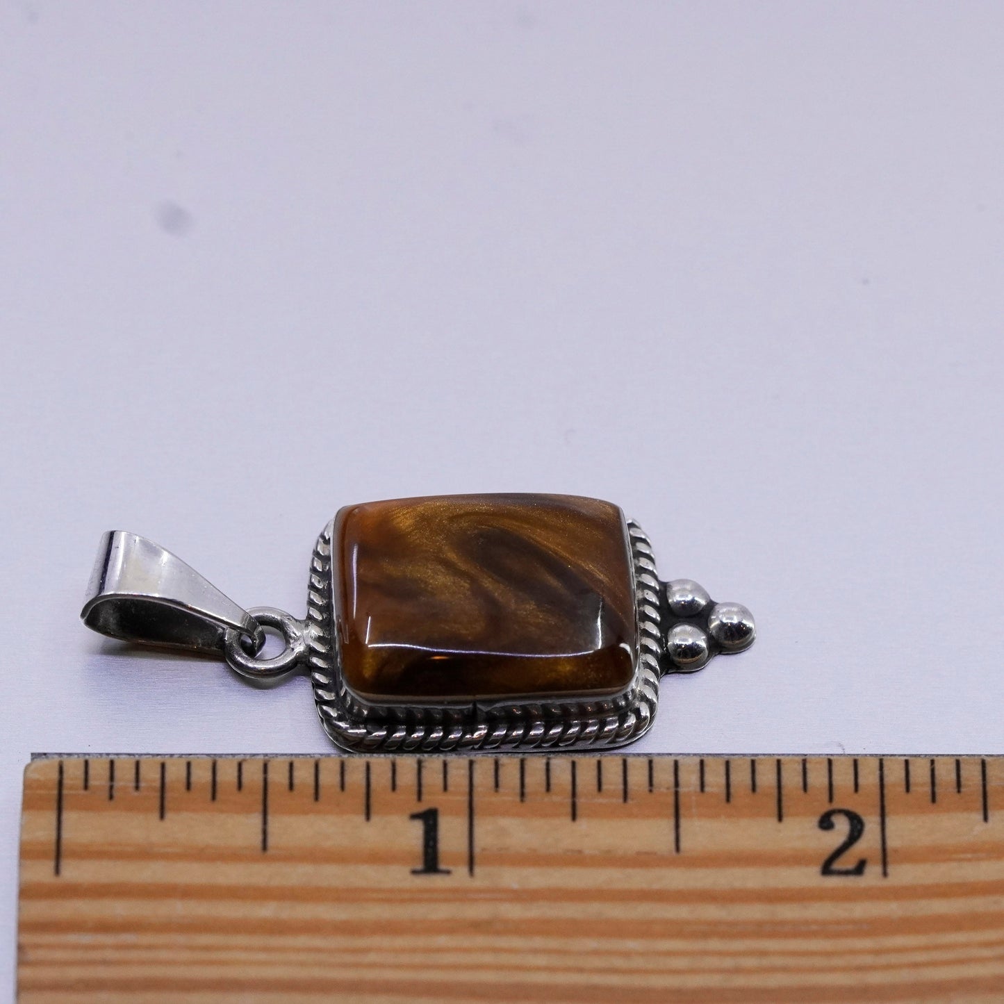 antique sterling 925 silver handmade pendant with glittering goldstone