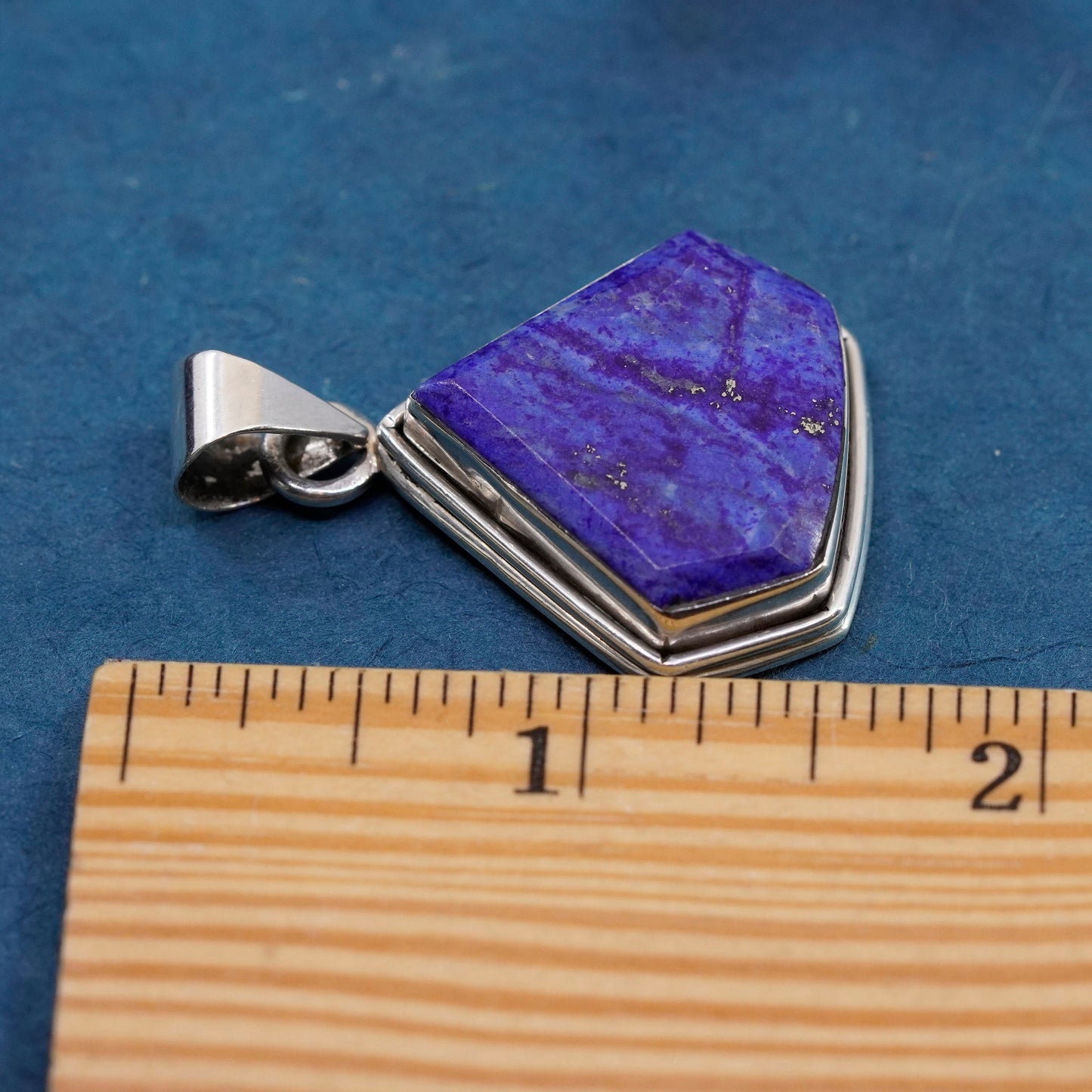 Vintage sterling 925 silver handmade pendant with lapis lazuli, stamped 925