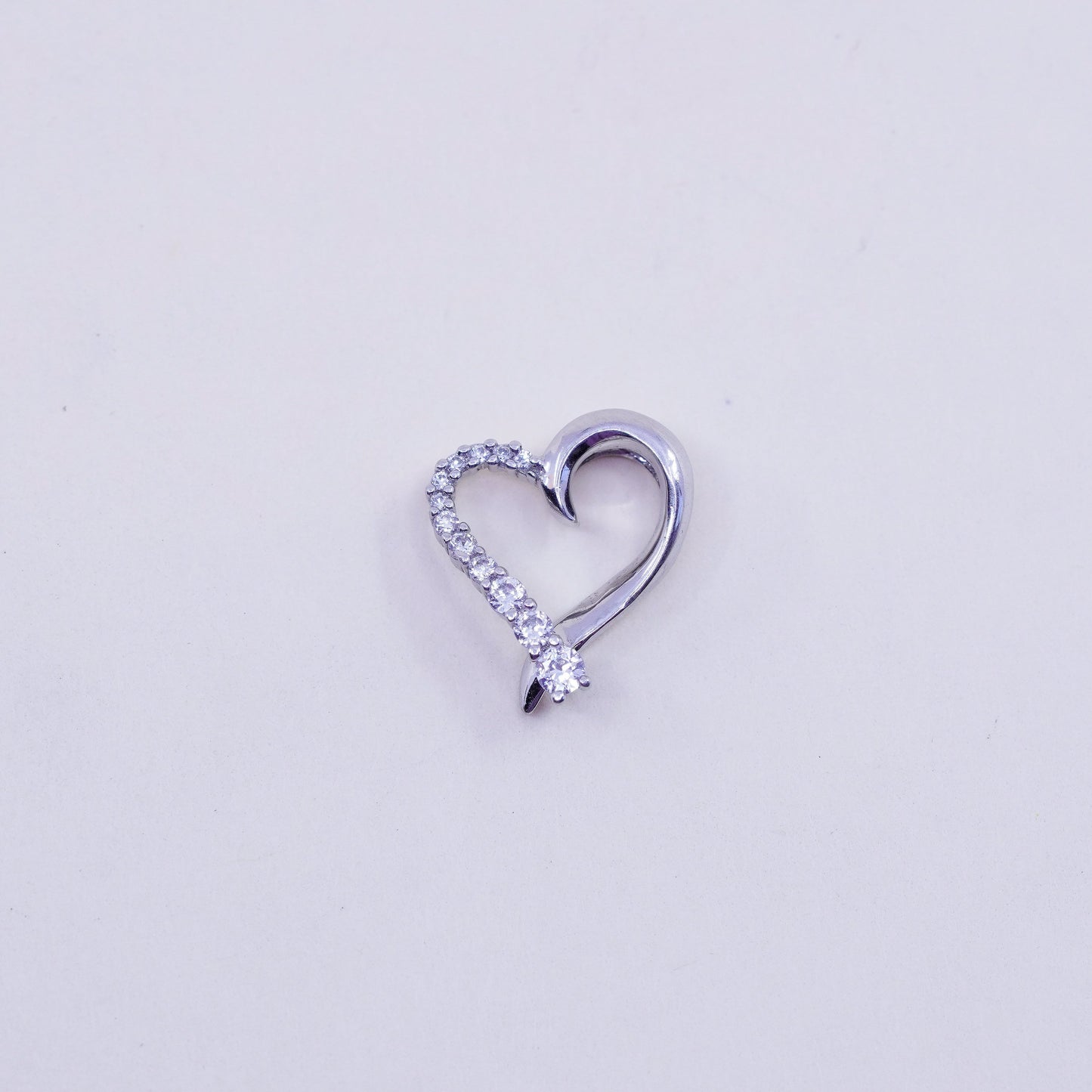 Vintage sterling 925 silver heart pendant with cluster clear Cz around