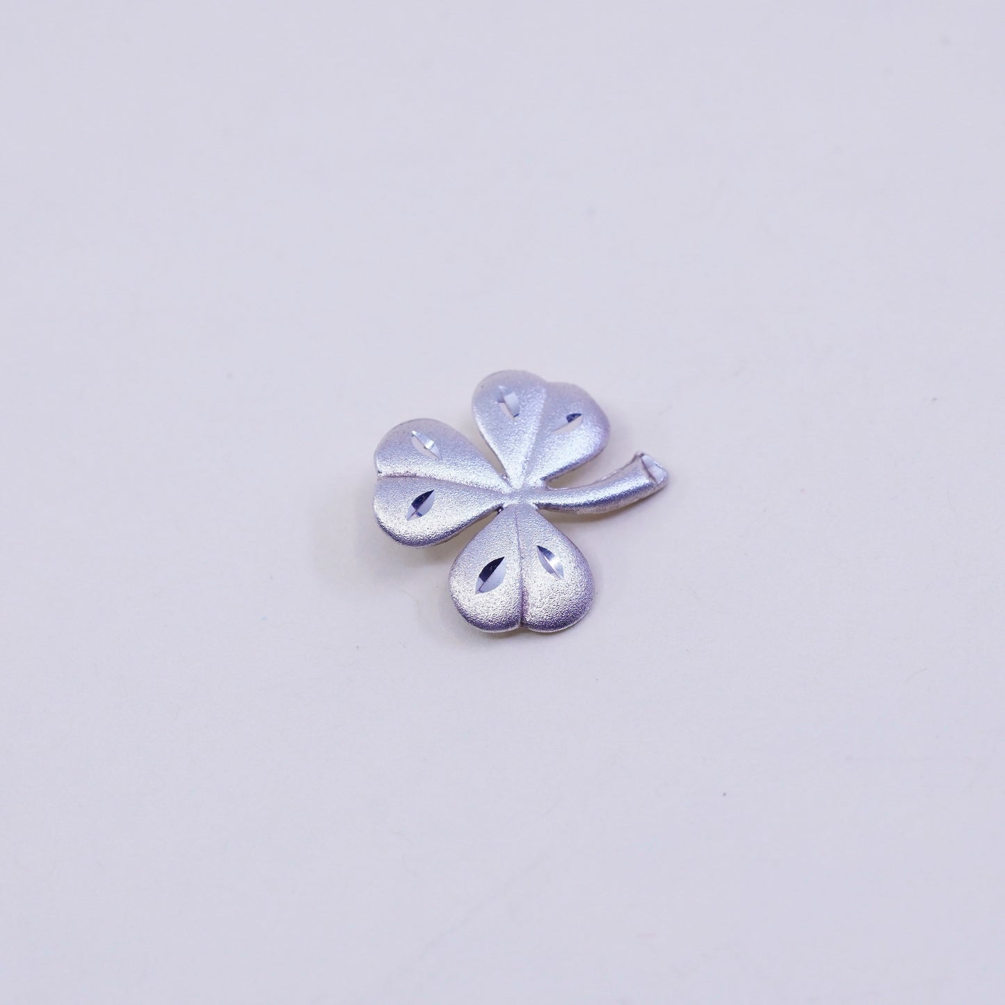 Vintage sterling silver handmade pendant, textured 925 clover