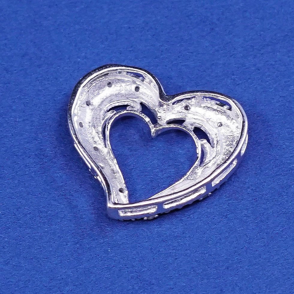 vtg Sterling silver handmade pendant, 925 heart w/ genuine diamond