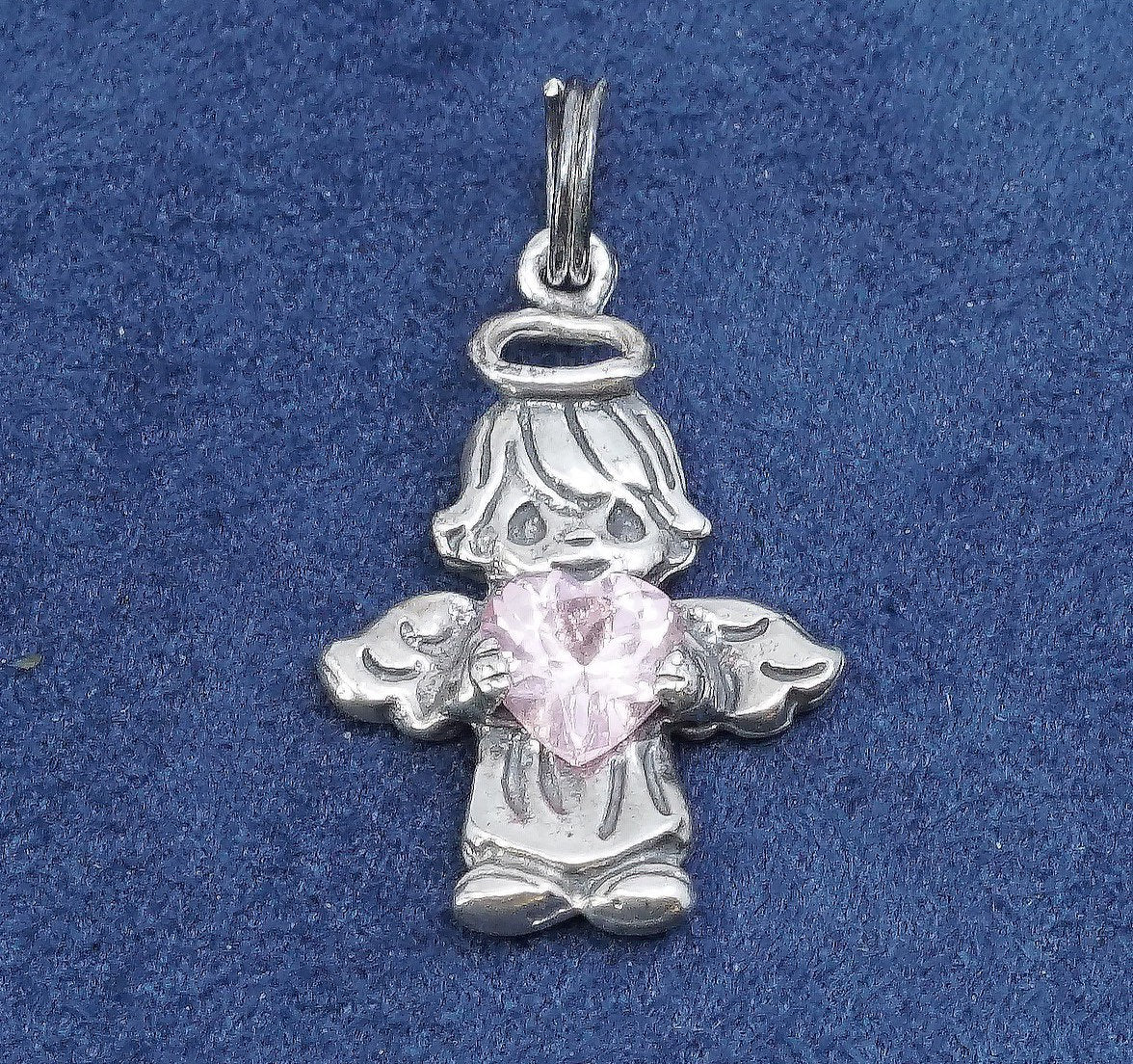 PHI Sterling silver handmade birthstone pendant, 925 angel w/ pink crystal