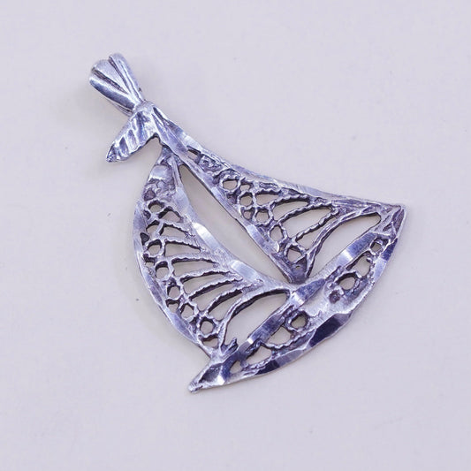 vtg sterling silver handmade filigree pendant, 925 soufeel sailing boat charm