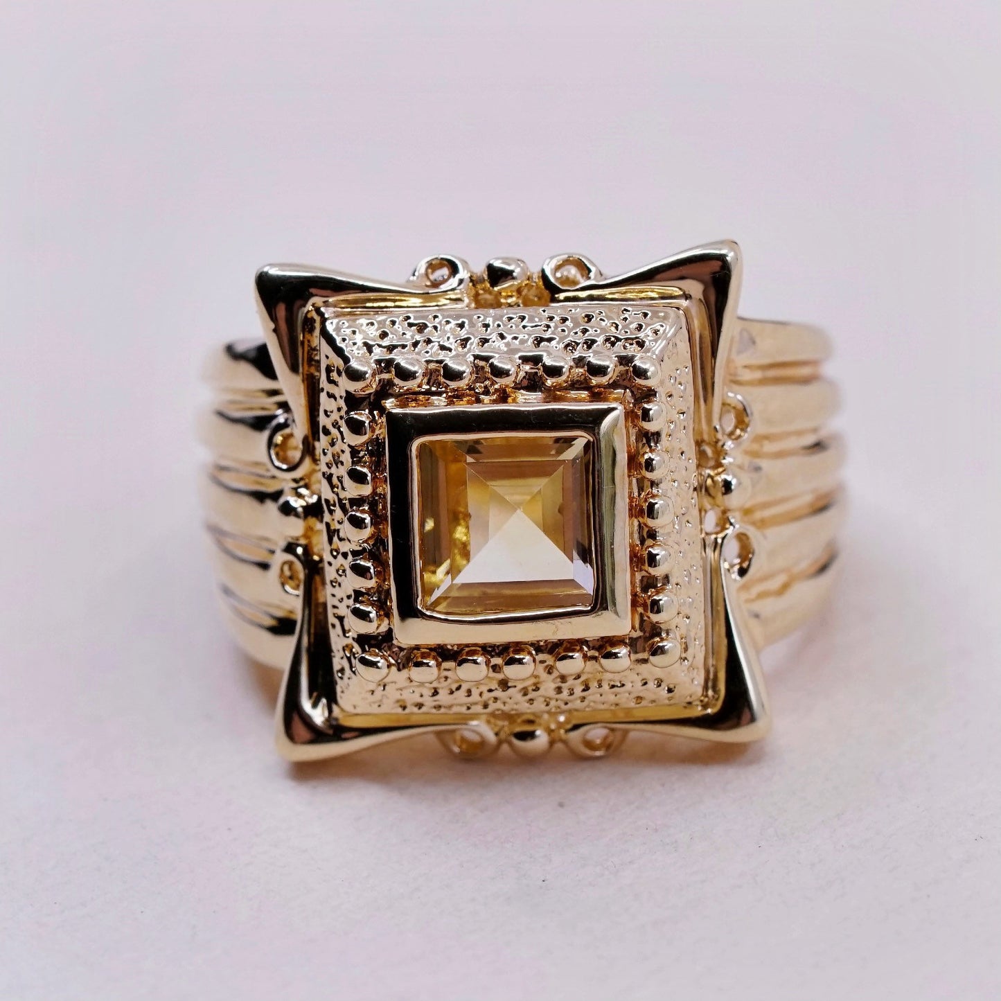 sz 6, vermeil gold over sterling silver citrine 925 statement cocktail ring