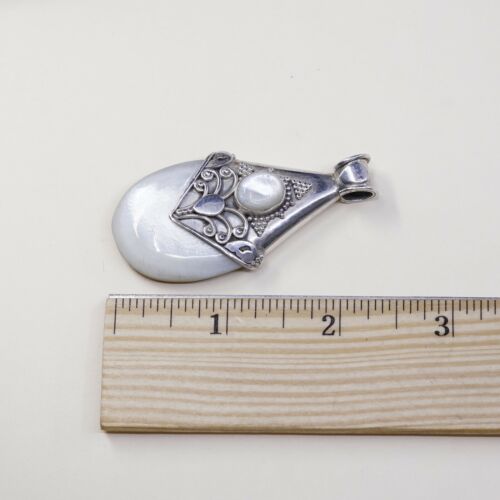 Vtg Sterling Silver Handmade Teardrop Pendant, 925 with mother Of Pearl (MOP)