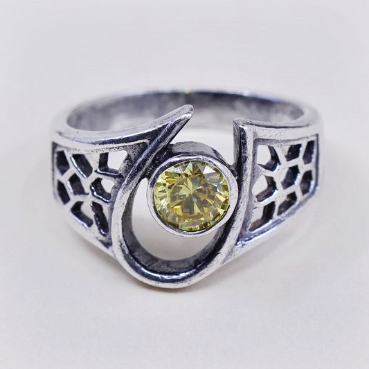 Size 5, vintage Sterling silver handmade ring, filigree 925 with citrine