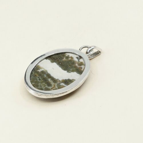 Vtg Huge 925 Sterling Silver Handmade Pendant W/ Landscape agate, stamped 925