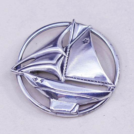 Vintage sterling silver handmade pin, 925 soufeel sailing boat brooch