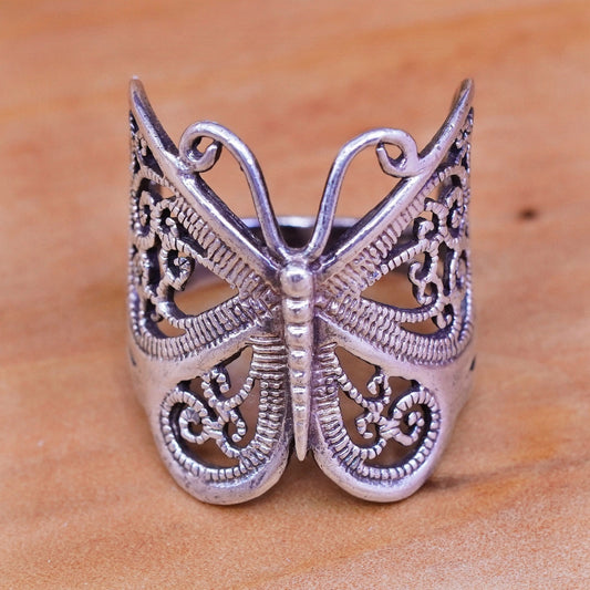 Size 6.5, Vintage Sterling silver handmade ring, 925 filigree butterfly band