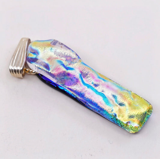 Vintage 1/20 14K yellow gold with handmade rectangular dichroic glass pendant