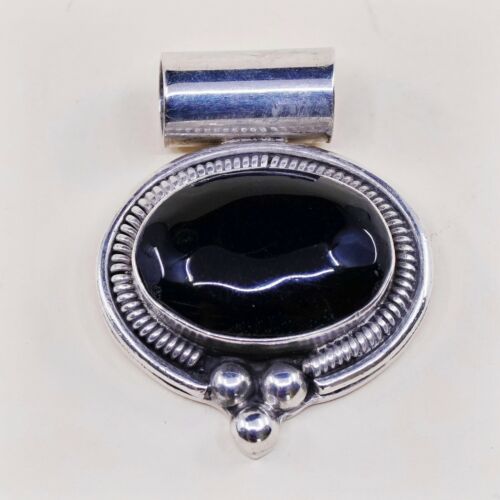 Vtg Sterling Silver Handmade Pendant solid 925 silver w/ Obsidian N Cable Around