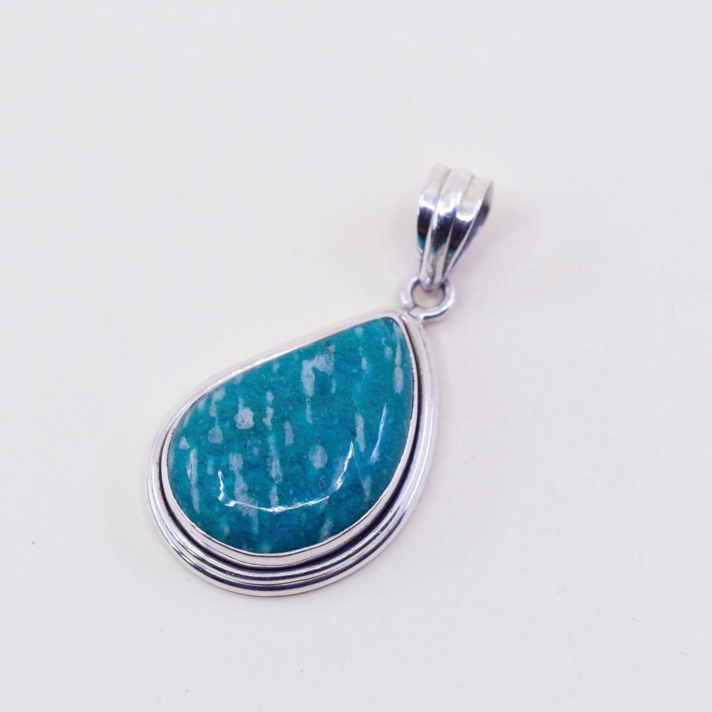 Vintage handmade sterling 925 silver pendant with teardrop Amazonite