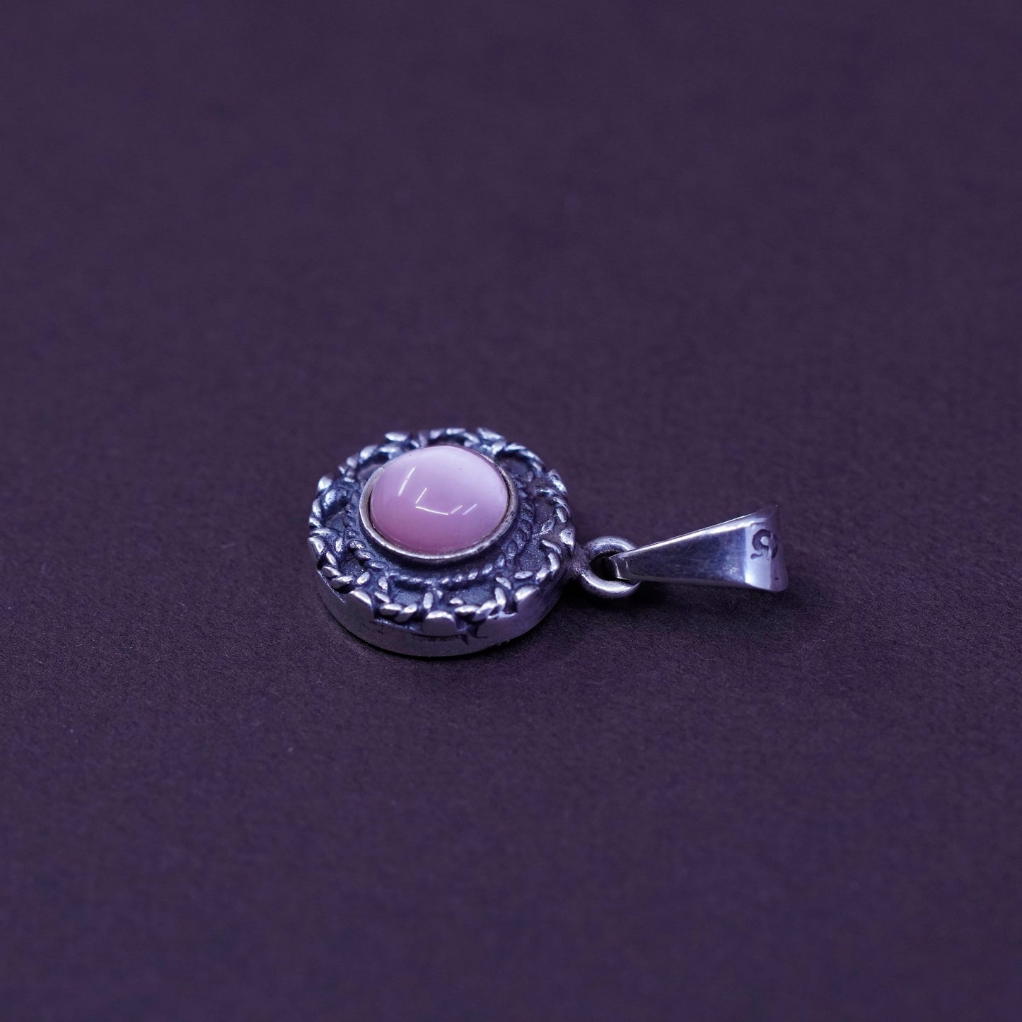 Vintage Sterling silver handmade pendant, Mexico 925 w/ pink cat’s eye pendant