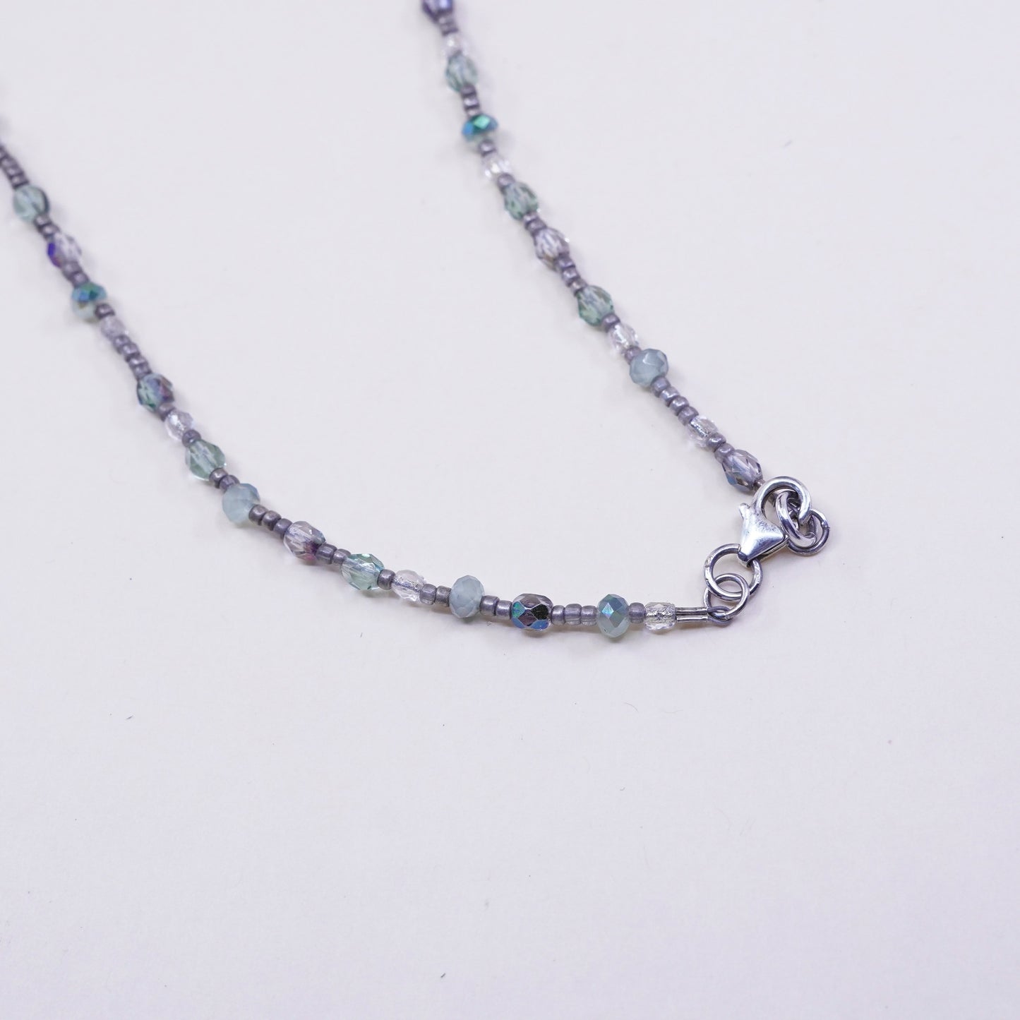 18”, Sterling 925 silver necklace, Crystal bead chain with jade pendant